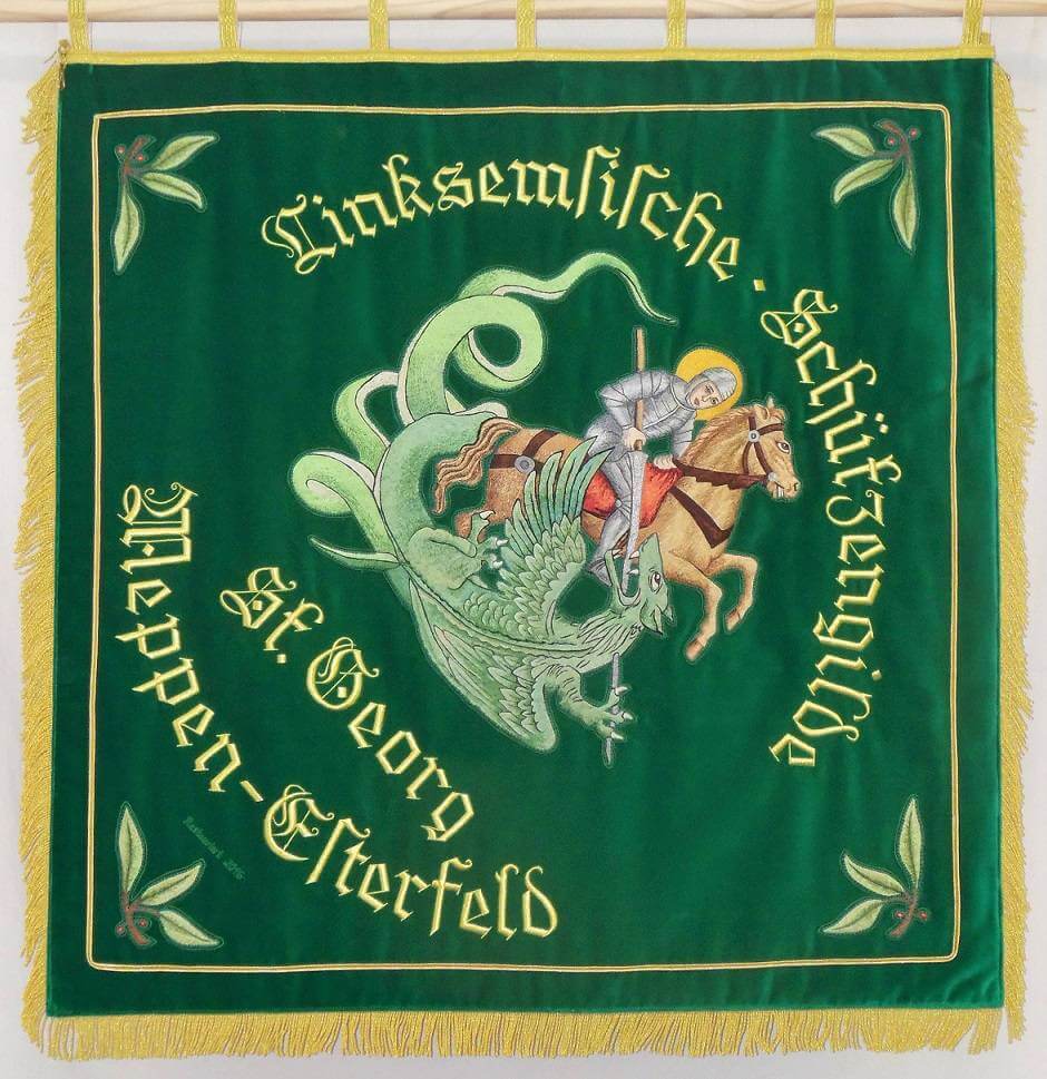 Gestickte Fahne für Linksemliche Schützengilde St Georg von Fahnen-Kreisel