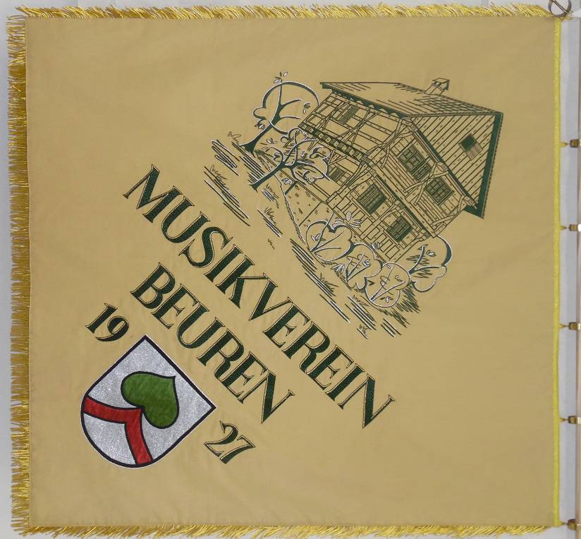 Gestickte Fahne für den Musikverein Beuren 1927 - Vorderseite - von Fahnen-Kreisel