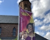 Outdoor Werbefahne für den Gospelkirchentag Karlsruhe von Fahnen-Kreisel