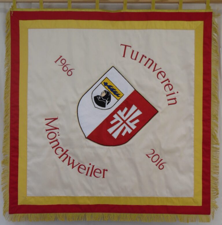 Neuherstellung gestickte Turnvereinsfahne mit Wappen und Vereinsnamen sowie Jahreszahlen