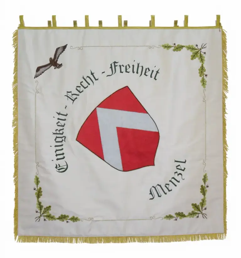 Neuherstellung gestickte Schützenvereinsfahne mit Wappen und Traditionsspruch