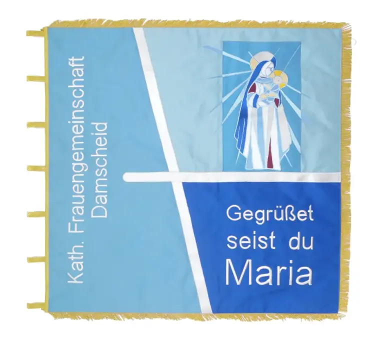 Neuherstellung gestickte Kirchenfahne mit Motiv Maria