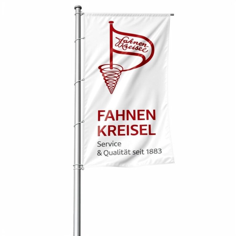 Hissfahne im Hochformat mit Auslegerkonfektion